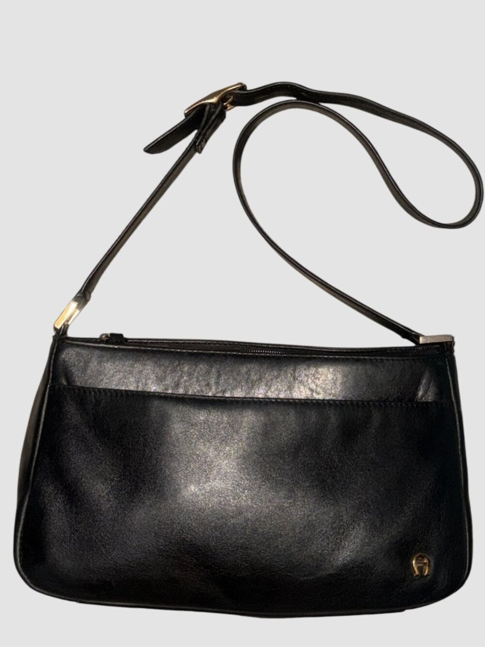 VTG Etienne Aigner Shoulder Bag Black Leather Brass Pocket Purse Horseshoe Logo - Picture 5 of 11